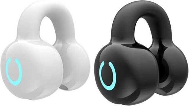 Kebidumei Kabellose Bluetooth 5.3 Ohrclip Kopfhörer mit Mikrofon, HiFi Stereo Sport Headset mit Geräuschunterdrückung, In-Ear, weiß/schwarz - Bild 1