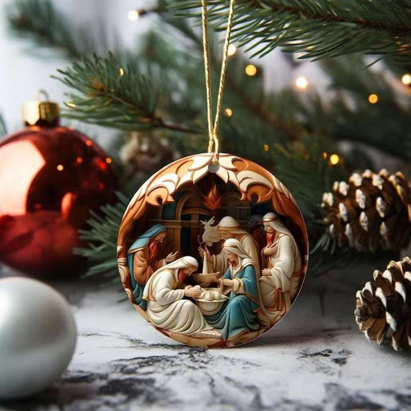 12er Set Jesus Krippe Holz Anhänger für den Weihnachtsbaum, mehrfarbige christliche Hängeornamente zur Geburt Jesu - Bild 2