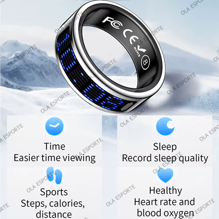 Ola Esporte Smart Ring Gold mit LED-Anzeige zur Herzfrequenz- und Blutsauerstoff-Überwachung, 5 ATM Wasserdicht, Unisex - Bild 2