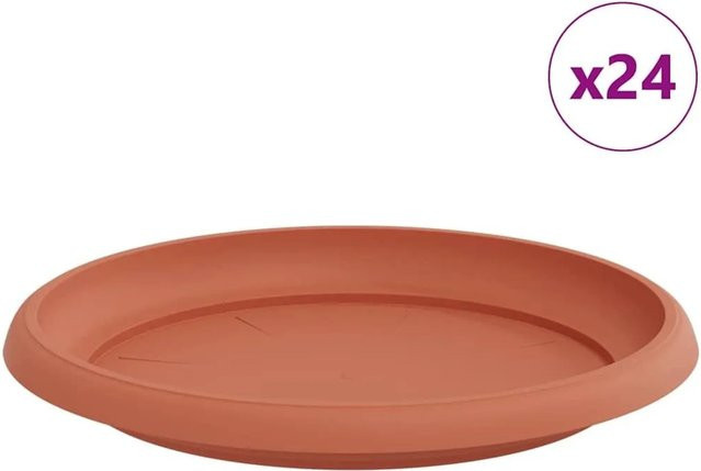 vidaXL Runde Blumenplatten aus Kunststoff in Ziegelrot, 24 Stück, Durchmesser: 21,5 cm, Höhe: 2,5 cm - Bild 1