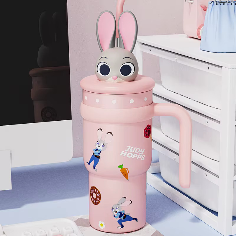 X&W Disney Thermosbecher Nick & Judy aus Edelstahl mit Strohhalm, 700 ml, tragbarer Kaffeebecher für Heiß- und Kaltgetränke - Bild 3