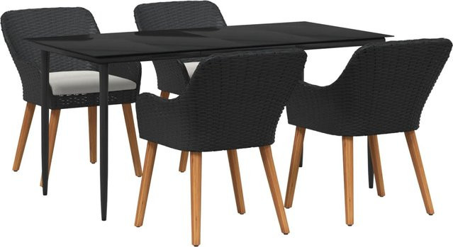 vidaXL 5-teiliges Garten-Dining-Set aus Poly-Rattan und Stahl in Schwarz - Bild 1