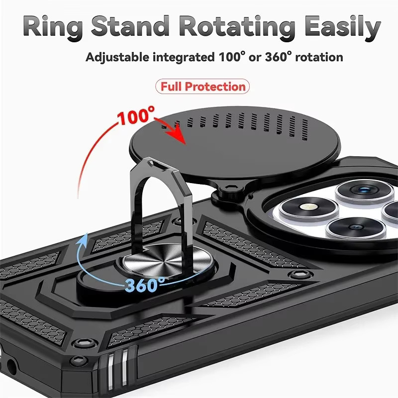 Heavy Duty Magnetische Ring Handyhülle für Xiaomi Redmi Note 15 14 13 Pro Plus 5G in Schwarz mit Anti-Drop Schutz und Objektiv-Abdeckung - Bild 4