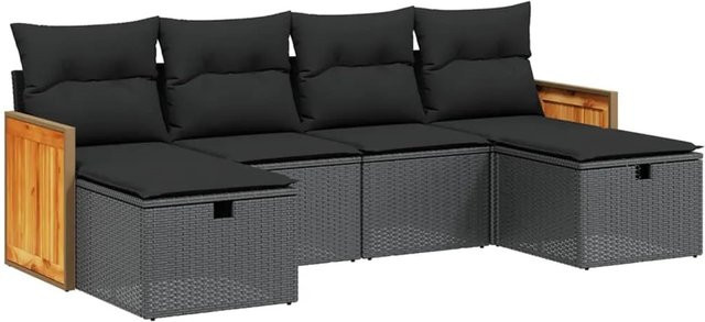 vidaXL 6-tlg Garten-Sofagarnitur aus Poly-Rattan mit Kissen, Schwarz, B/T/H: 62 x 69 x 55 cm - Bild 1