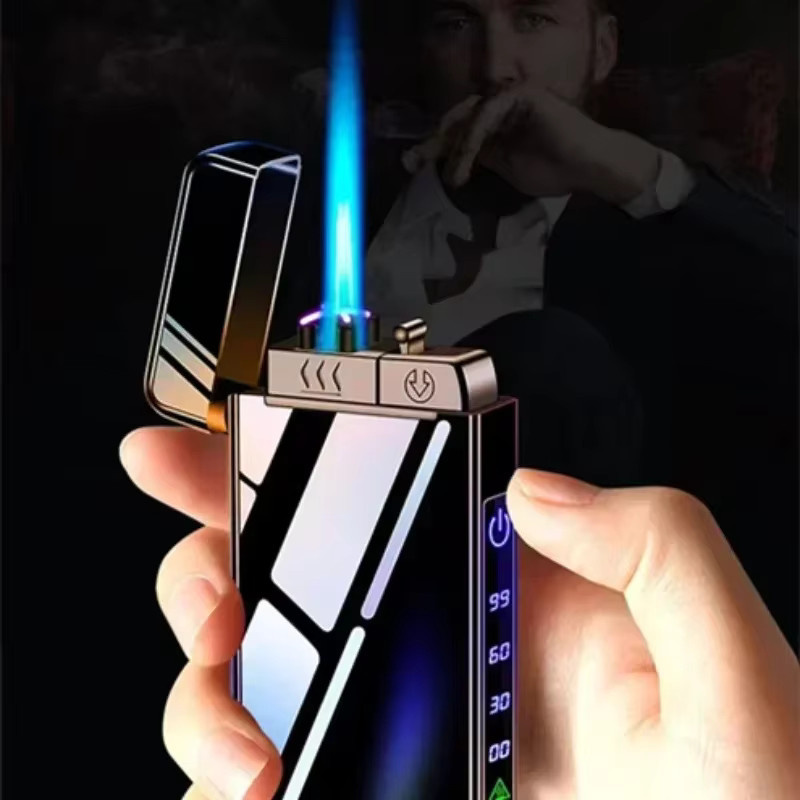 Winddichtes USB-Plasma-Feuerzeug aus Metall in Schwarz mit Taschenlampe und Dual-Lichtbogen-Funktion - Bild 3