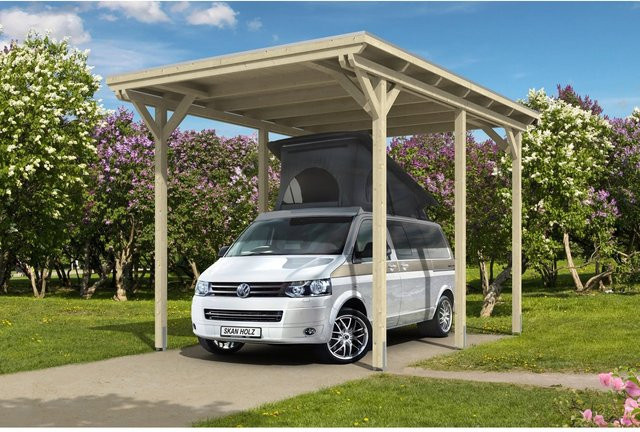 Skan Holz Caravan-Einzelcarport Emsland aus Fichte in Braun mit Aluminium-Dachplatten, Breite: 404 cm, Tiefe: 604 cm, Höhe: 372 cm - Bild 1