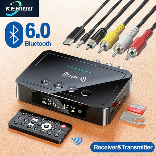 Kebidumei Bluetooth 6.0 Empfänger und Sender in Schwarz mit AUX 3,5mm, RCA, Optisch und Koaxial für TV, Auto und Lautsprecher - Bild 1
