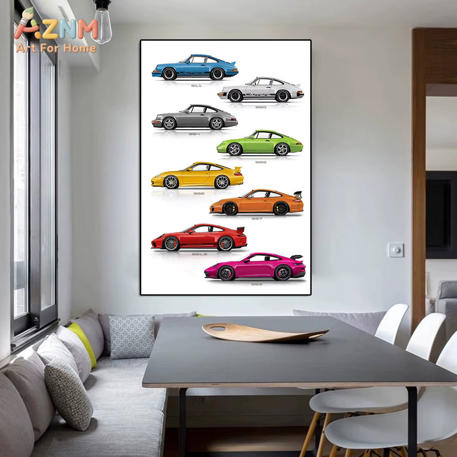 AZNM Porsche 911 Generations Evolution Leinwand-Wandkunst, ungerahmtes Sportwagen-Poster in Multicolour - Bild 3