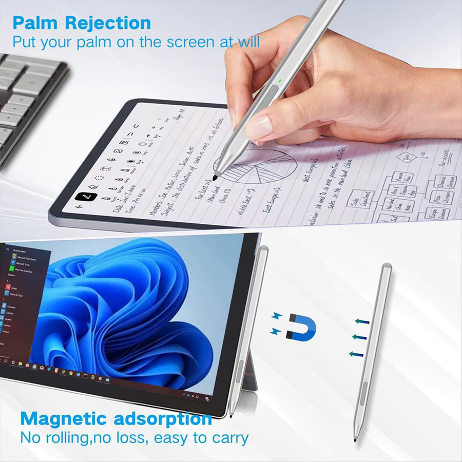 ABGQ Stylus-Stift für Microsoft Surface Go und Surface Pro 9/8/7/6/5/X mit MPP 2.0 Technologie und Radiergummi in Silber - Bild 3