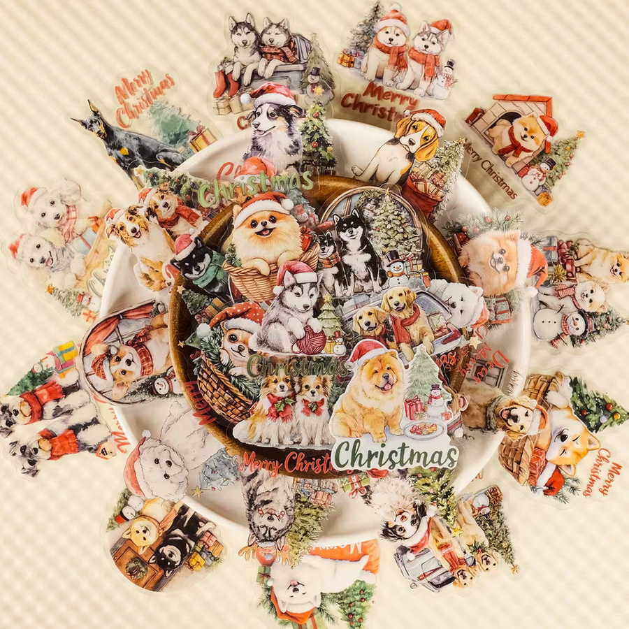 56-teiliges Set transparente PET-Aufkleber mit Weihnachtshund von Anime Worlds Store in Multicolor für Kindergeschenke und Partydekorationen - Bild 2