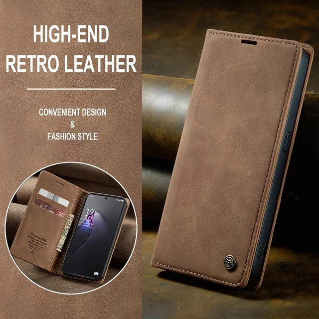 Busine Sle Leder Flip Wallet Case für OPPO und Realme in Braun - Bild 1