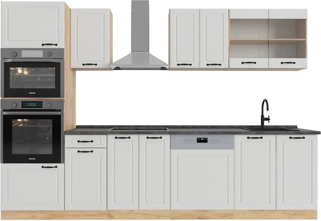 Vicco R-Line Küchenzeile Landhaus Weiß und Anthrazit mit Hochschrank B: 300 cm, H: 207 cm, T: 60 cm - Bild 1