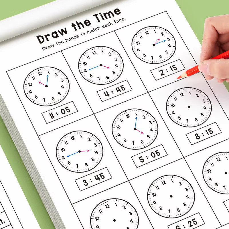 Frühkindliches Lernpuzzle-Zeichenbuch mit Uhr zur Förderung des Zeitverständnisses, 32 Seiten, Mehrfarbig - Bild 2