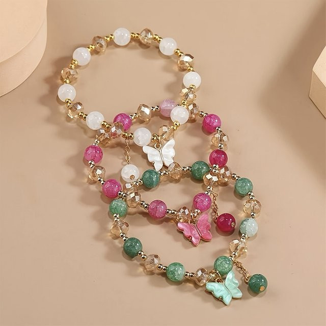 Stretch-Armband, Lila Schmetterling Charm, Facettierte Perlen, Damen - Bild 1