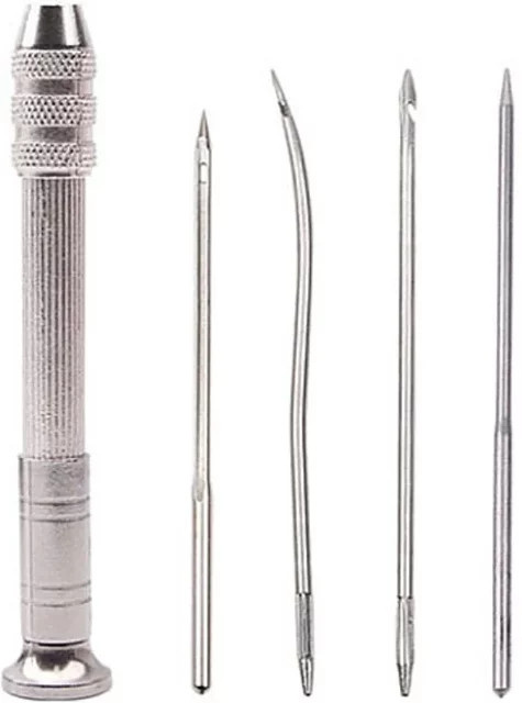 Multifunktionales PU-Leder Näh-Ahle-Set in Silber mit austauschbaren Nähnadeln als Reparaturwerkzeug für DIY-Lederarbeiten aus Metall - Bild 1