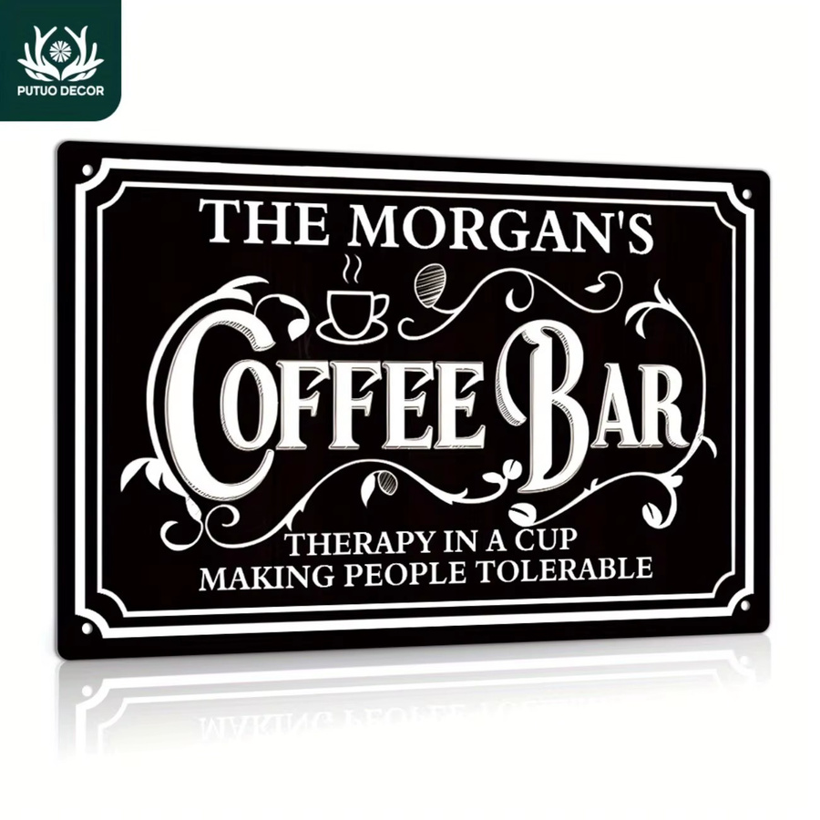 Personalisiertes Metallschild CIFBUY The Morgan's Coffee Bar in Rot und Schwarz mit individuellem Text im Vintage-Design - Bild 3