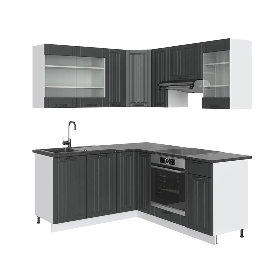 Vicco Fame-Line Eckküche im Landhausstil, Küchenzeile Einbau, Anthrazit/Weiß, B/T/H: 160 x 60 x 82 cm - Bild 3