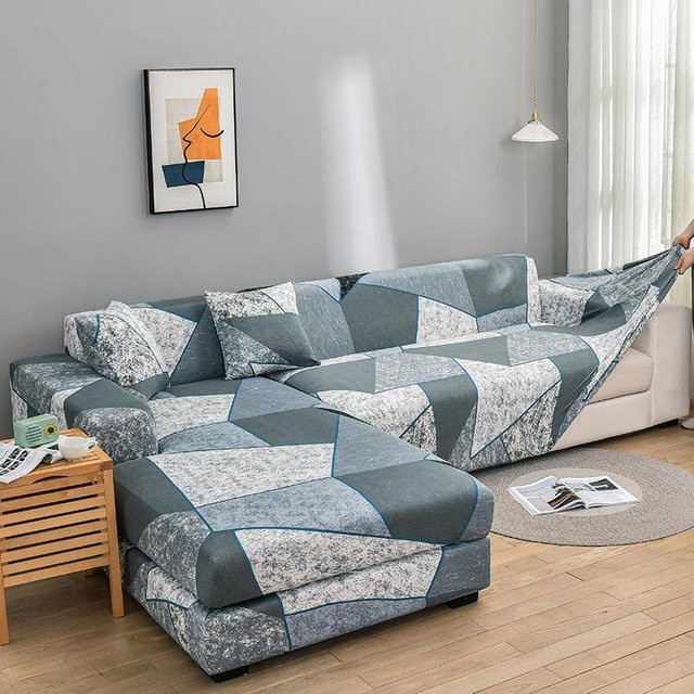 Waschbarer Stretch-Couchbezug in L-Form für Ecksofas von Yiran bag, Blau, Größe: 190-230 cm - Bild 1