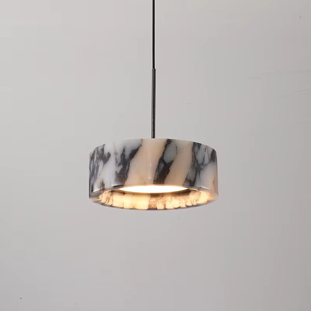 Moderne Runde Naturstein-Pendelleuchte in Schwarz mit LED und warmweißem Licht für Wohnzimmer und Schlafzimmer - Bild 1