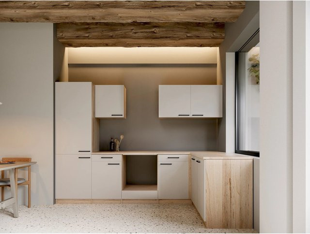 Respekta Merle L-Leerblock Küchenunterschrank in Kaschmir, Eckschrank mit Soft-Close-Türen, Breite: 280 cm, Höhe: 172 cm, Tiefe: 200 cm - Bild 1