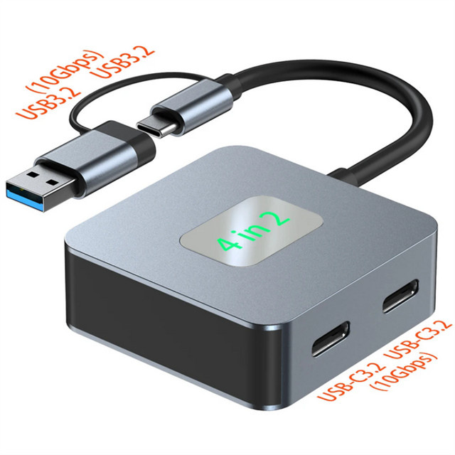FC&EC 4 in 1 USB 3.2 Hub USB-C auf USB-A Dockingstation mit 10 Gbit/s in Grau - Bild 1