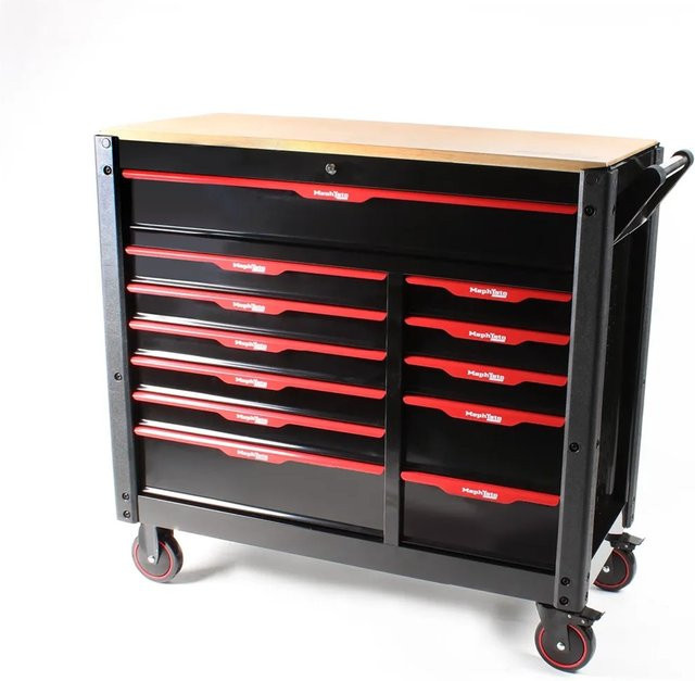 Mephisto-Tools Pro-Line Werkzeugwagen in Schwarz-Rot mit 12 abschließbaren Schubfächern, Rollen und Arbeitsplatte aus Stahl und Holz, B/T/H: 80,1 x 48,0 x 99,5 cm - Bild 1