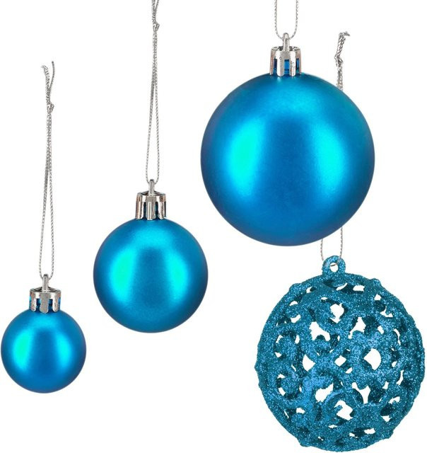 Relaxdays Weihnachtskugeln 50er Set aus Polystyrol in Petrol mit glänzenden, matten und glitzernden Oberflächen - Bild 1