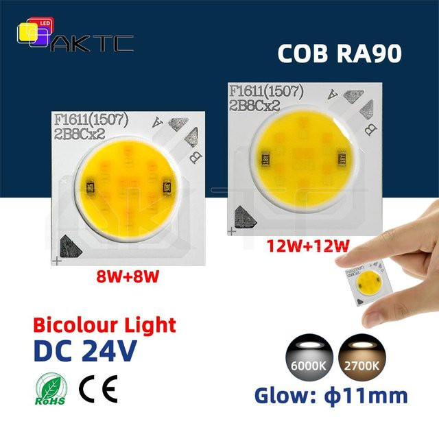 ankatec LED COB Chip BiColor Lichtquelle DC 24V für Downlight und Flutlicht, Warmweiß 2700K und Weiß 6000K, Maße: 16 x 11 mm - Bild 1
