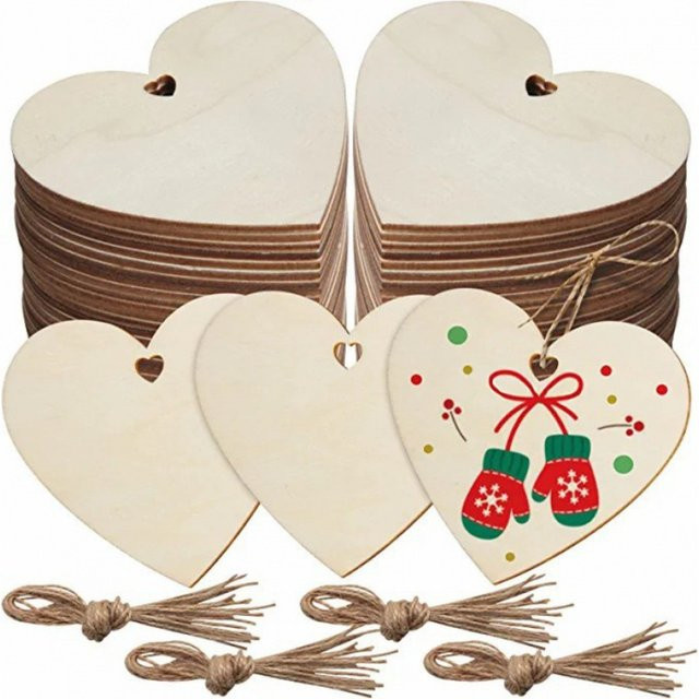 30 Stück Holzherzen als DIY Anhänger für Bastelarbeiten, Beige, Durchmesser: 8 cm und 10 cm - Bild 1