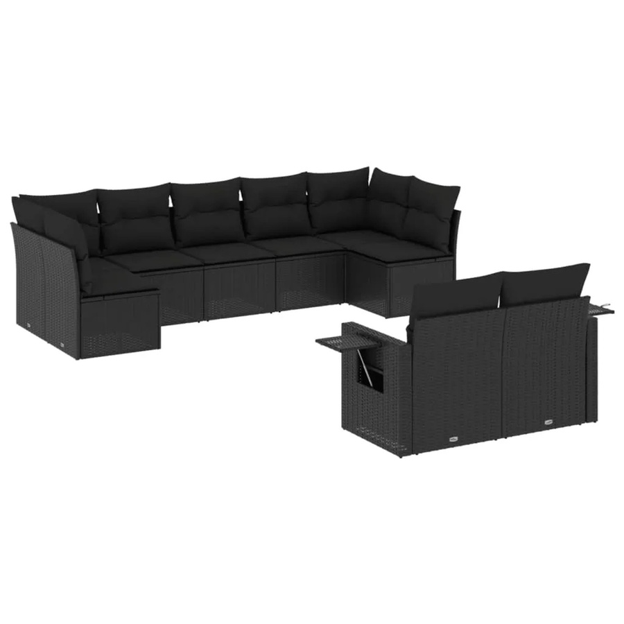 vidaXL 9-teilige Garten-Sofagarnitur aus Poly-Rattan mit Kissen in Schwarz - Bild 2