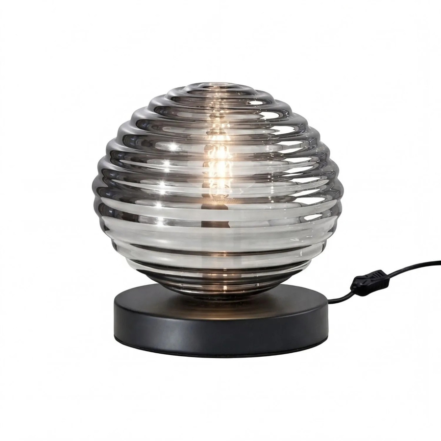 Moderne Nachttischleuchte von Licht-Erlebnisse aus Metall und Glas in Schwarz und Rauchgrau, Durchmesser: 18 cm, E27 - Bild 2