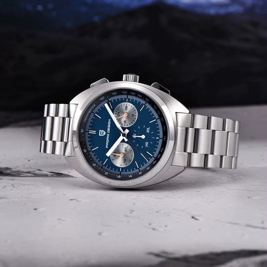 PAGANI DESIGN Chronograph, Herrenuhr, Quarz, Blau, Edelstahl, Silber - Bild 3
