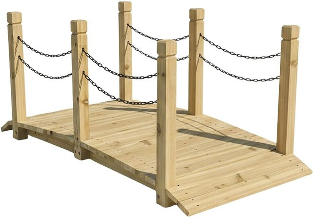 Relaxdays Gartenbrücke aus Tannenholz und Eisen in Braun, begehbar und wetterfest, B/H/T: 150 x 55 x 67 cm - Bild 1