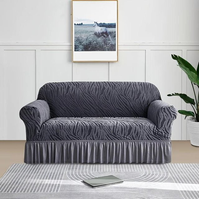 Rutschfester Stretch-Sofabezug mit Meereswellen-Design in Grau für 2-Personen Sofas - Bild 1