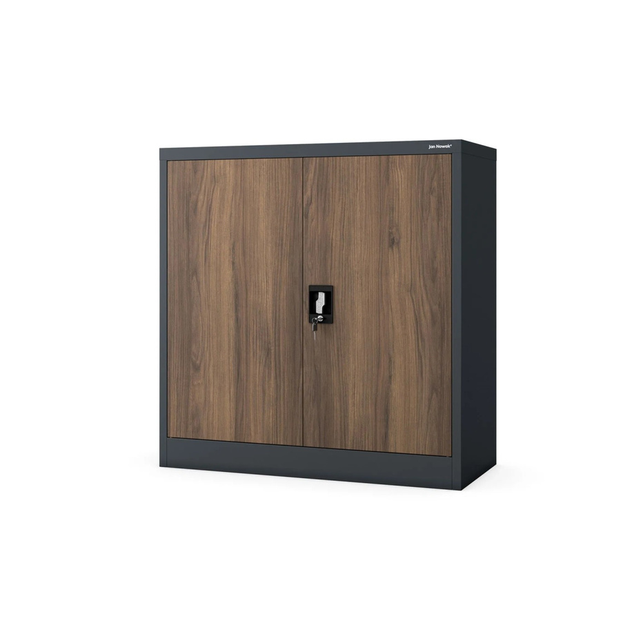 Jan Nowak Metallschrank BEATA in Anthrazit und Nussbaum, H: 93 cm, B: 90 cm, T: 40 cm - Bild 2