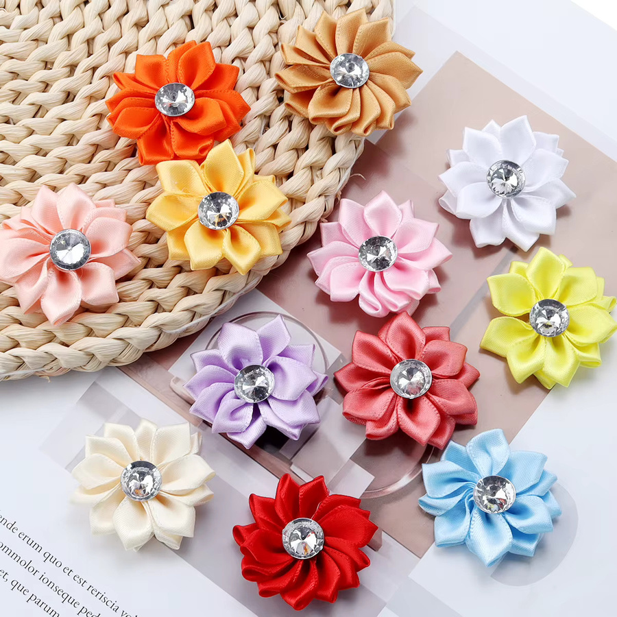 20 Stück Louleur Mini-Satinband-Blumen mit Strass in Bunt und Lila, Durchmesser: 4 cm, handgemachtes Zubehör für DIY-Kleidung, Nähen und Dekoration - Bild 3