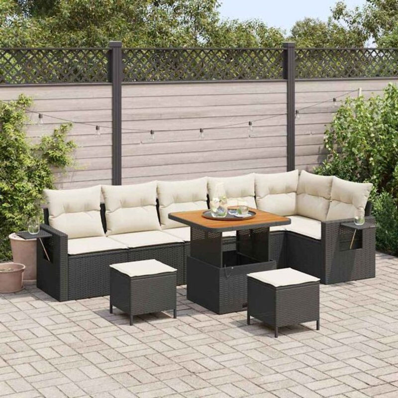 Vidaxl Garten-Sofa-Set aus Poly-Rattan in Schwarz mit modernem Design für Erwachsene, 9-teilig - Bild 1
