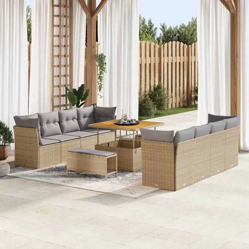vidaXL Loungemöbel Garten-Sofa-Set aus Polyrattan und Stahl, 11-teilig, Beige und Grau, B/T/H: 100 x 100 x 71 cm - Bild 1