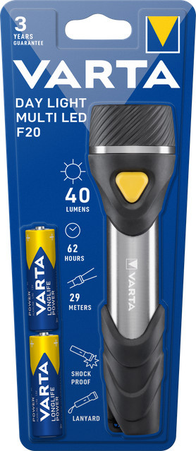 Varta Day Light Multi LED F20 Taschenlampe in Silber und Schwarz - Bild 1