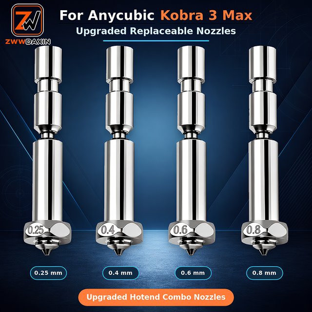 Anycubic Upgrade-Düse für Kobra 3 Max Hotend-Combo in Silber mit austauschbaren Düsen 0,25 mm, 0,4 mm, 0,6 mm und 0,8 mm für FDM-Drucker - Bild 1