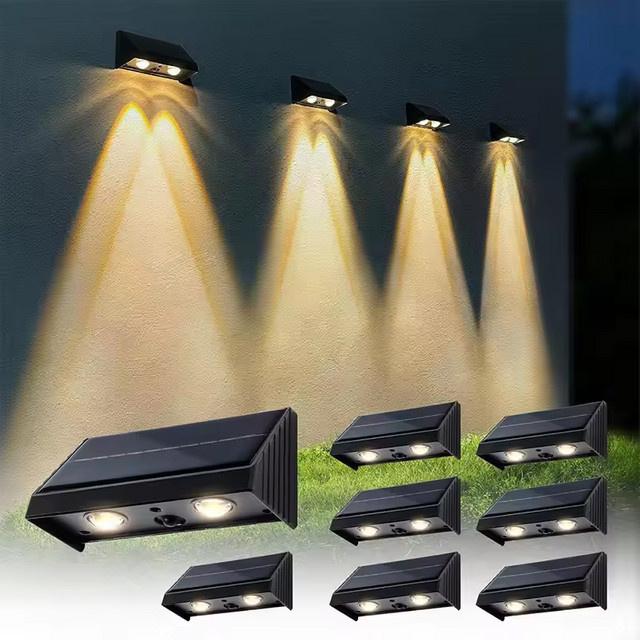 VENUSWING LED Solar-Wandleuchte in Schwarz, moderne rechteckige Außenbeleuchtung mit IP54 Wasserdichtigkeit und Warmweißem Licht für Garten, Balkon und Terrasse - Bild 1