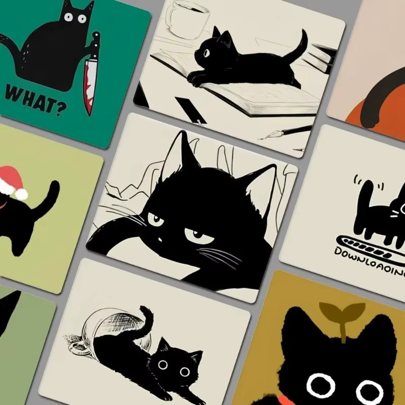 Schreibtischunterlage mit schwarzer Katze als Cartoon-Mauspad für deinen Schreibtisch, Farbe: Schwarz - Bild 1