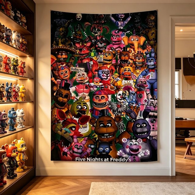 Five Nights at Freddy's Wandteppich mit FNAF Charakteren, Mehrfarbiger Wandbehang zur Dekoration von Wohnzimmer und Schlafzimmer - Bild 1