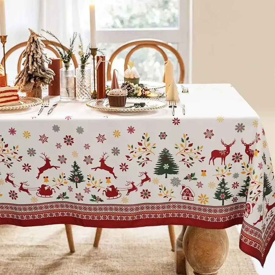 VIKAMA Weihnachtstischdecke aus Leinen mit Schneeflocken-Design in Weiß, rechteckige Tischdecke für Weihnachten und Winterpartys - Bild 1