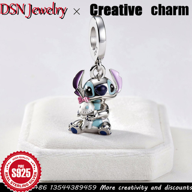 DSN Anhänger, 925 Silber, Emaille, Alien Umarmende Puppen, Unisex - Bild 1