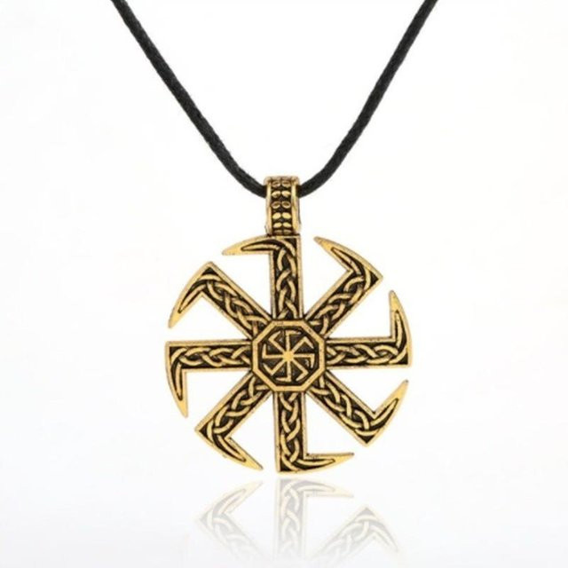 YIRAN Halskette Windmühle Sonnenrad Anhänger, Kupfer, Gold, Unisex - Bild 1