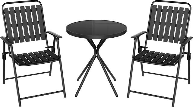 WOLTU Balkonset aus Eisen und Glas in Schwarz mit 1 Bistrotisch und 2 Gartenstühlen - Bild 1
