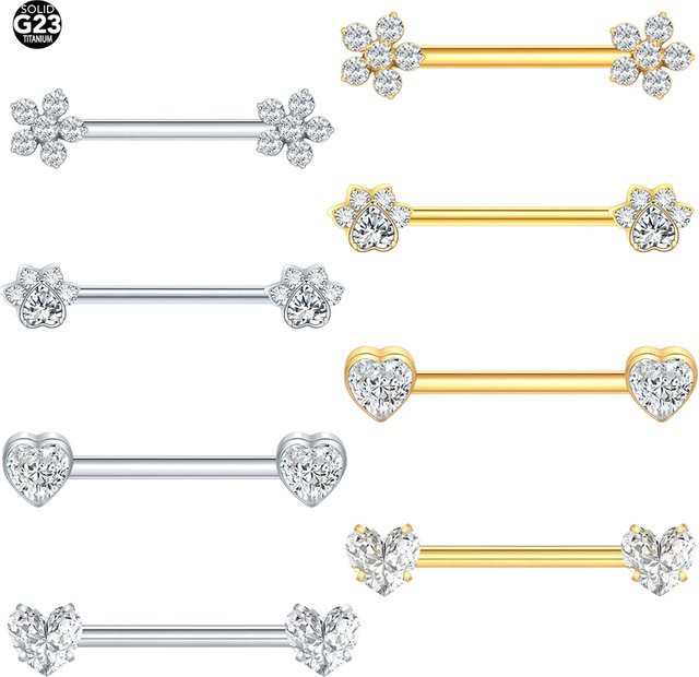 SWANJO Nippel Piercing Barbell Ring, Titan, Zirkonia, Damen, Silber - Bild 1