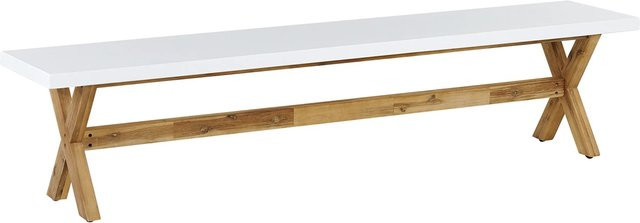 Beliani Gartenbank OLBIA aus Akazienholz in Weiss, B/T/H: 200 x 40 x 45 cm - Bild 1