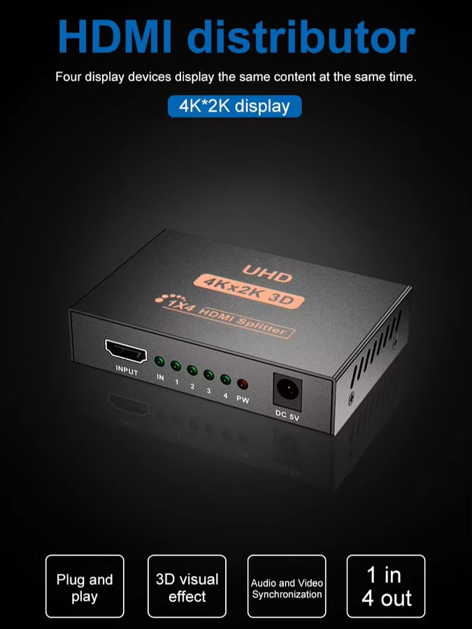 kebidumei HDMI Splitter 1 in 4 UHD 4K x 2K 3D Video Adapter in Schwarz - Bild 7